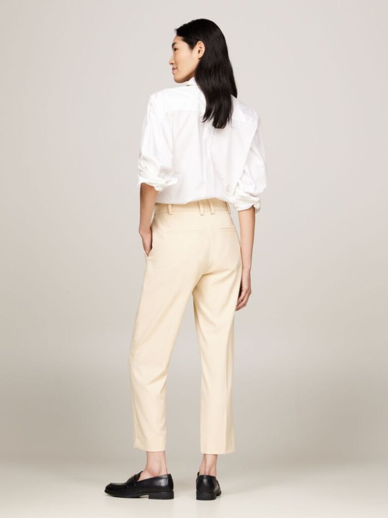 Beige Slim Fit Straight Leg Trousers  Women