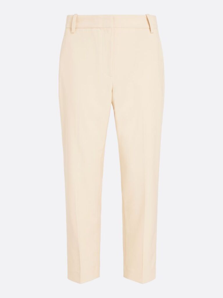 Beige Slim Fit Straight Leg Trousers  Women