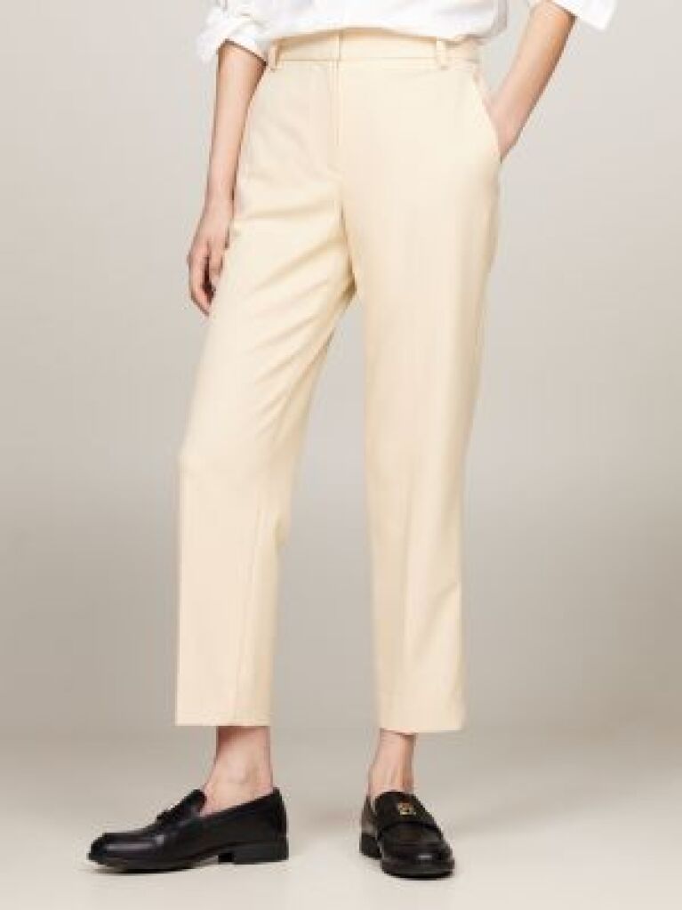 Beige Slim Fit Straight Leg Trousers  Women