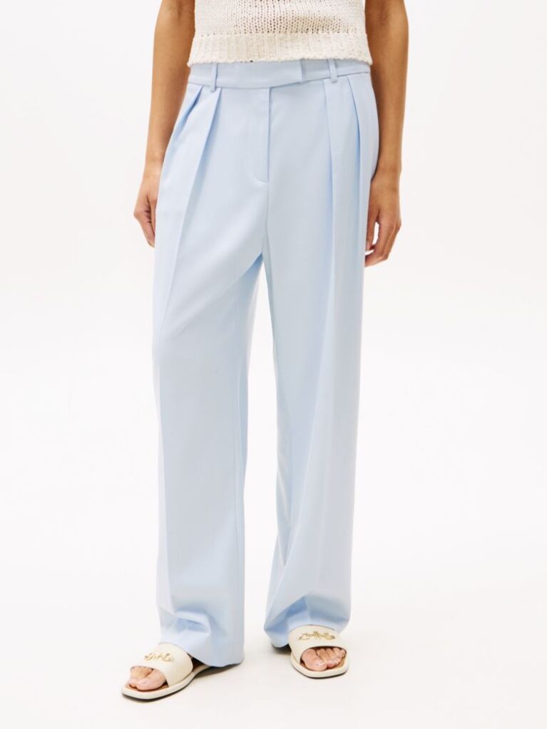 Blue Pantaloni Drepti Vopsiti Relaxed  Femei