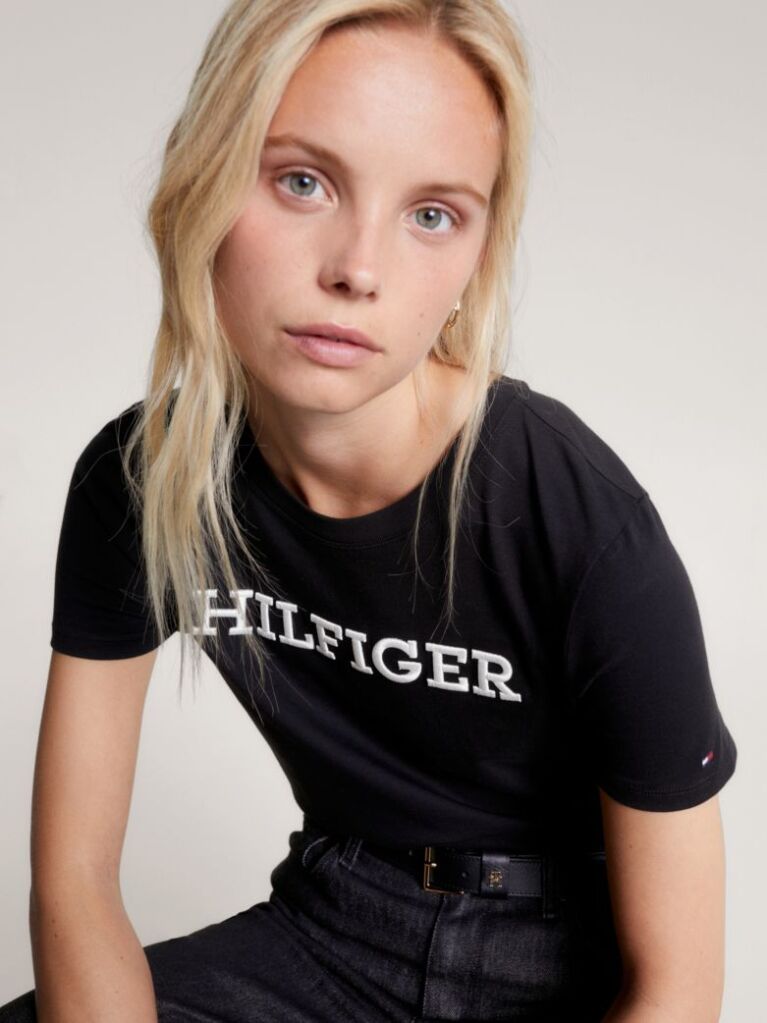 Negru Tricou Din Jersey Cu Logo Brodat  Femei