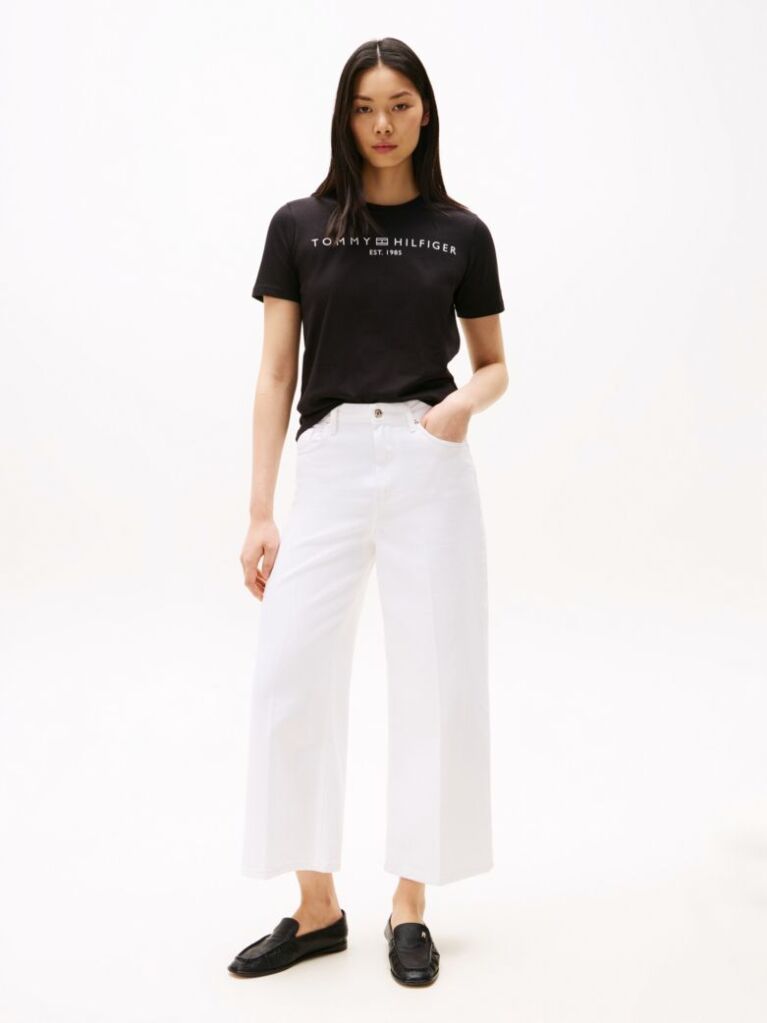 Negru Tricou Cu Logo Si Guler Rotund  Femei
