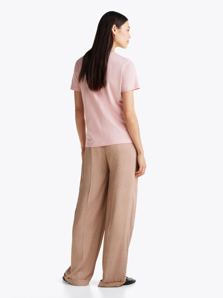 Roz Tricou Cu Logo Si Guler Rotund  Femei