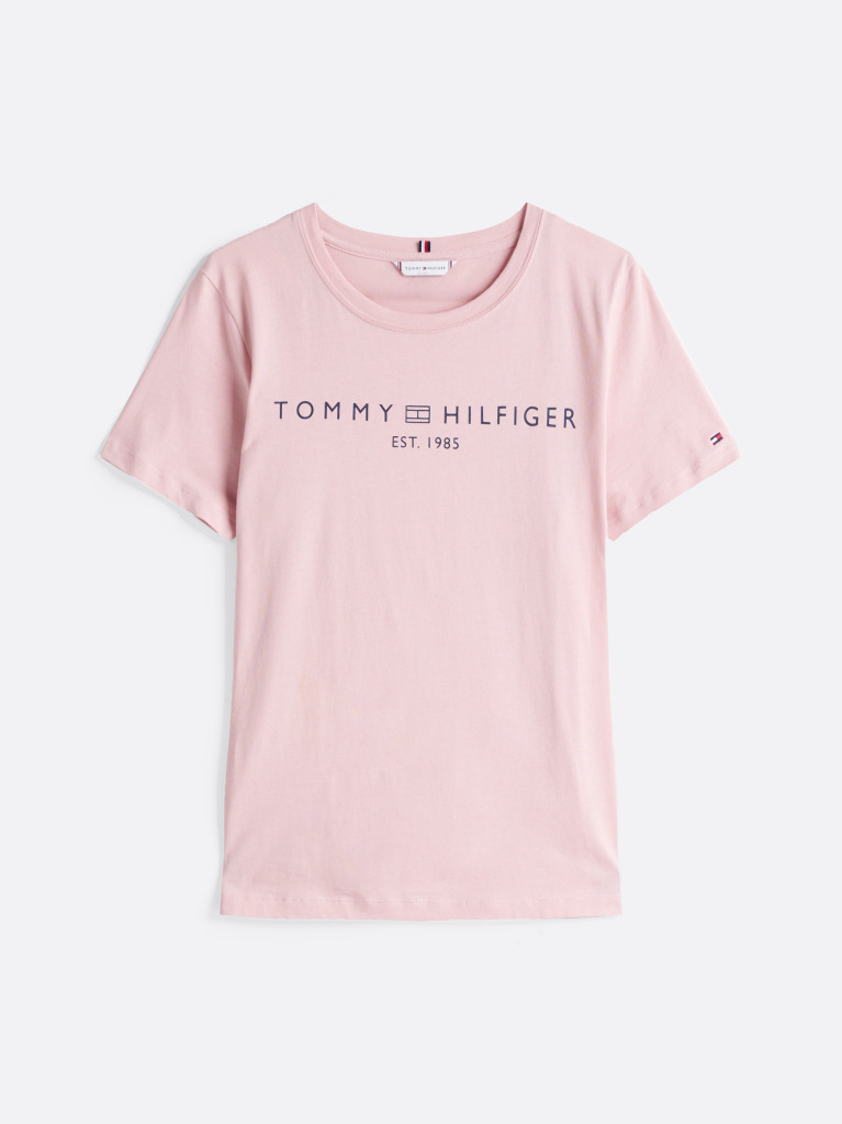 Roz Tricou Cu Logo Si Guler Rotund  Femei
