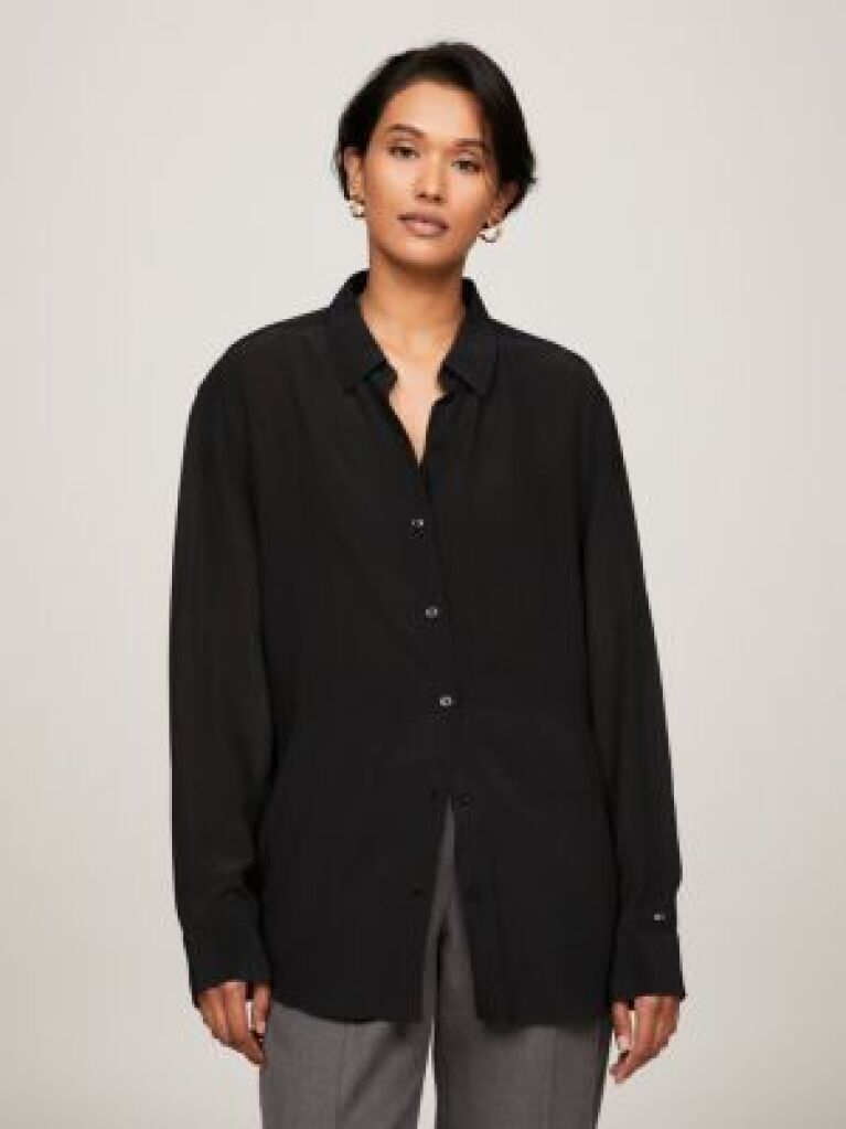Black Fluid Crepe Regular Fit Shirt  Women