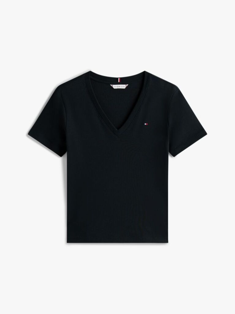 Blue Tricou Slim Fit Tricotat Cu Guler In V  Femei