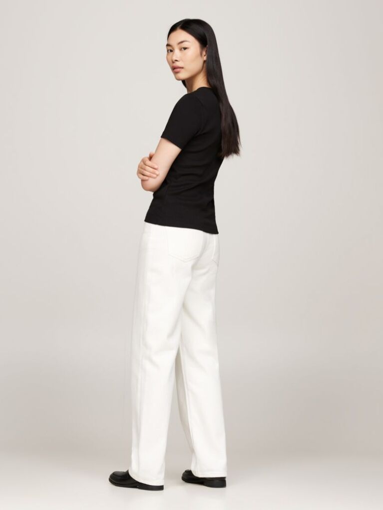 Negru Tricou Slim Fit Tricotat Cu Guler In V  Femei