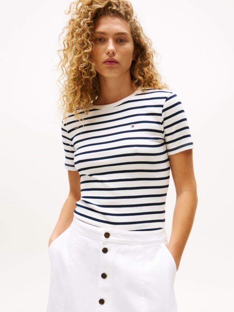 Multi Tricou Cu Nervuri Slim Fit Cu Steag Brodat  Femei