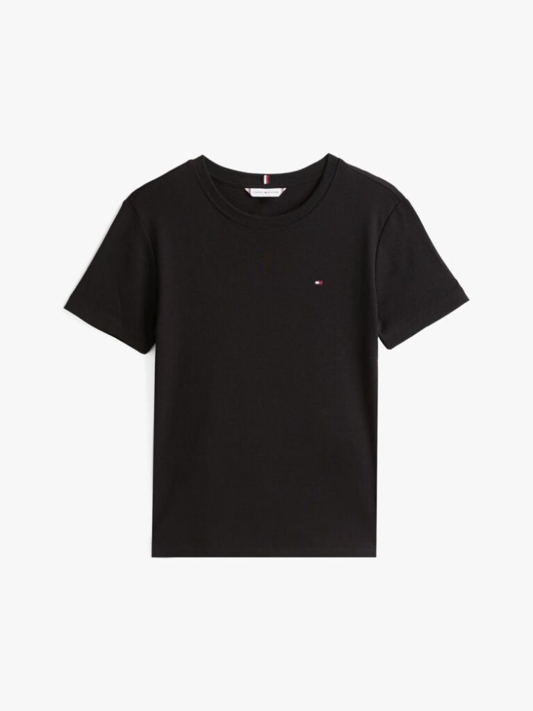 Negru Tricou Cu Nervuri Slim Fit Cu Steag Brodat  Femei