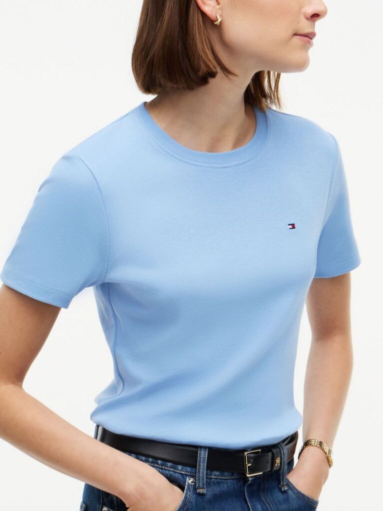 Blue Tricou Cu Nervuri Slim Fit Cu Steag Brodat  Femei