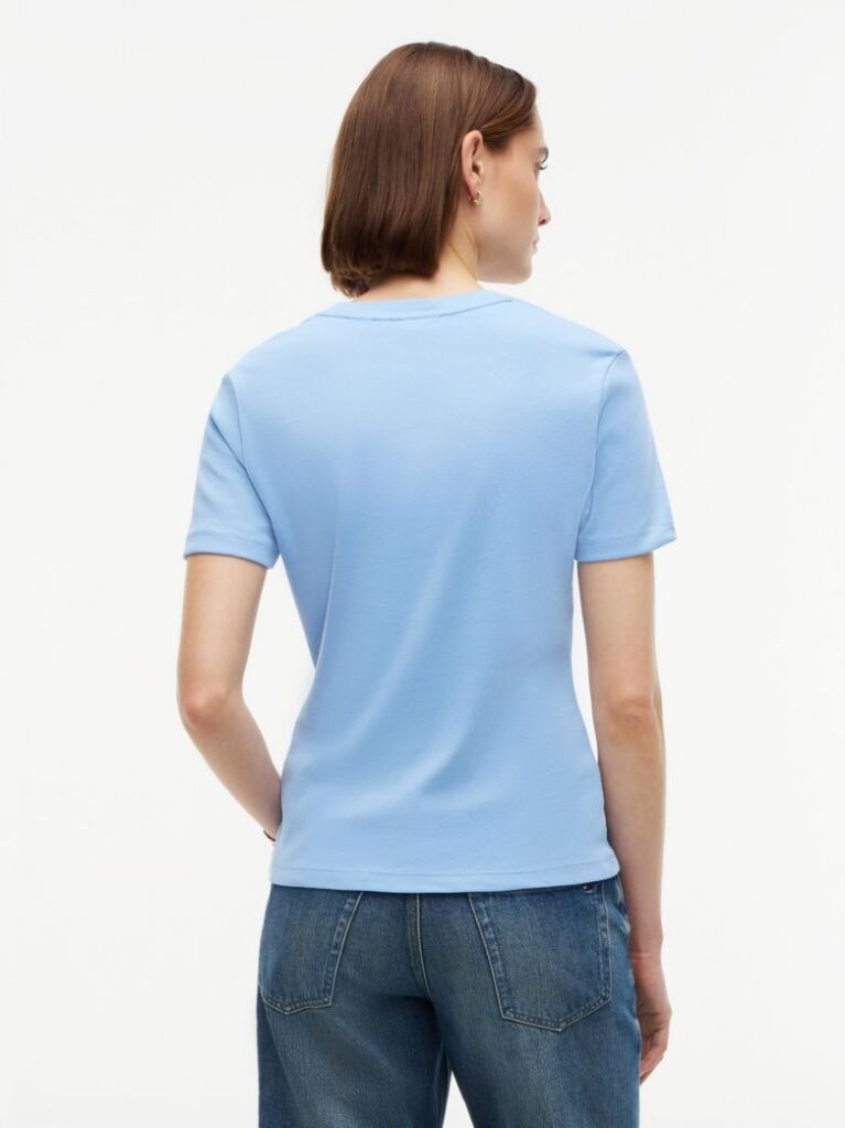 Blue Tricou Cu Nervuri Slim Fit Cu Steag Brodat  Femei