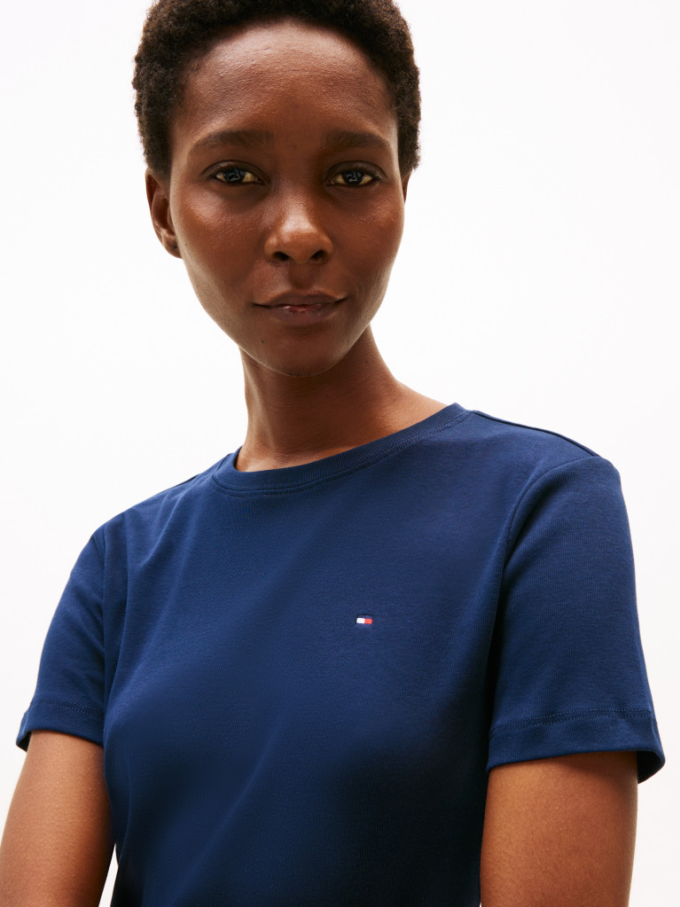 Blue Tricou Cu Nervuri Slim Fit Cu Steag Brodat  Femei