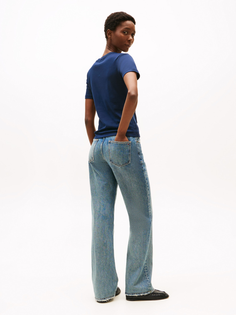 Blue Tricou Cu Nervuri Slim Fit Cu Steag Brodat  Femei