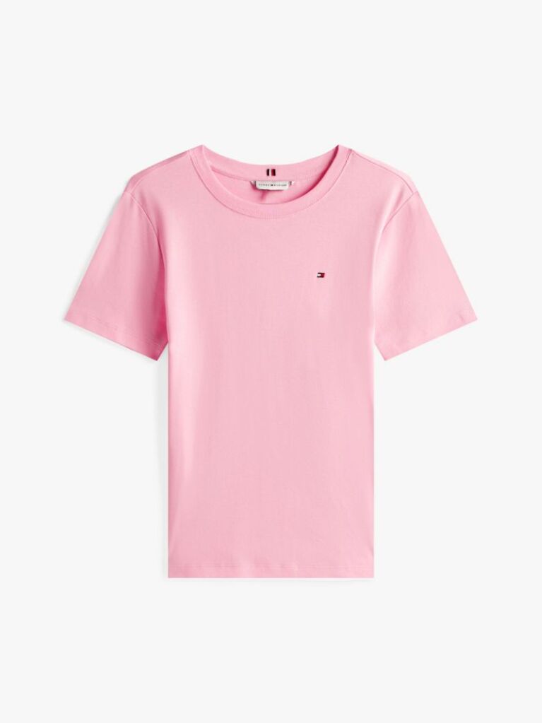 Roz Tricou Cu Nervuri Slim Fit Cu Steag Brodat  Femei