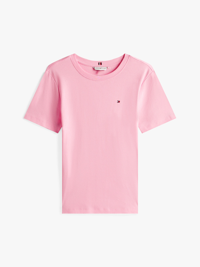 Roz Tricou Cu Nervuri Slim Fit Cu Steag Brodat  Femei