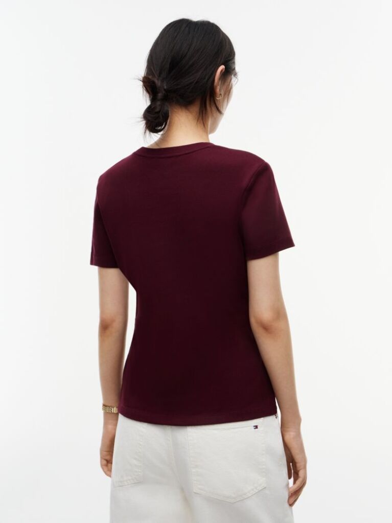 Rosu Tricou Cu Nervuri Slim Fit Cu Steag Brodat  Femei