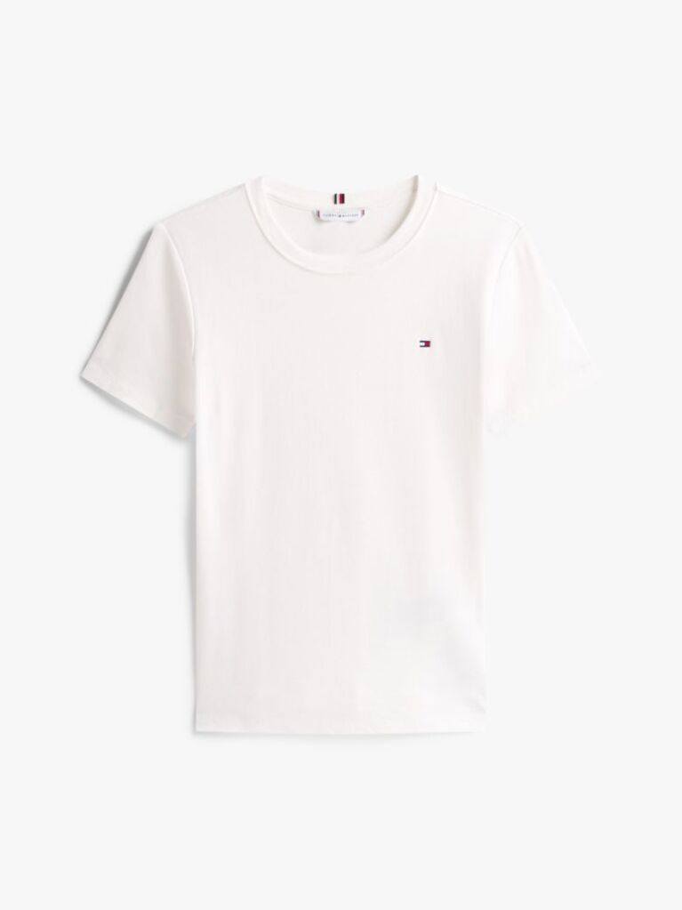 Alb Tricou Cu Nervuri Slim Fit Cu Steag Brodat  Femei