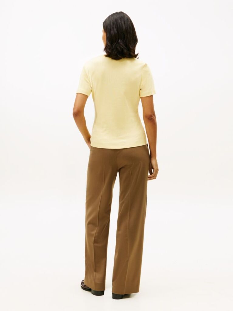 Galben Tricou Cu Nervuri Slim Fit Cu Steag Brodat  Femei