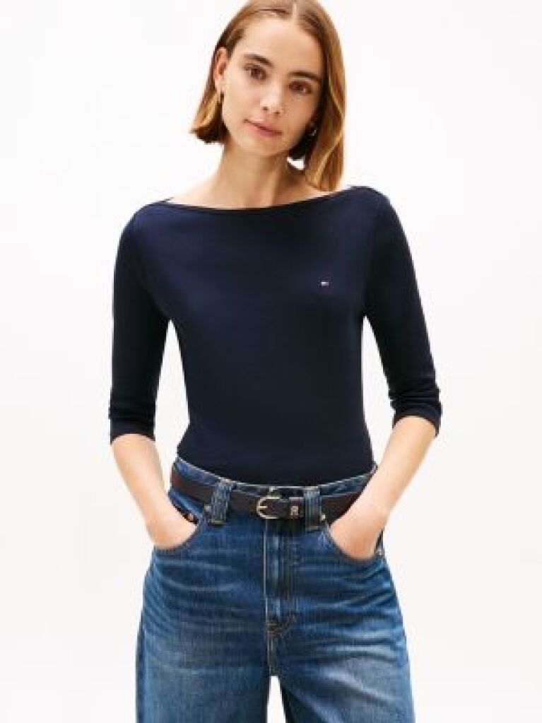 Blue Tricou Slim Fit Cu Guler Boat  Femei