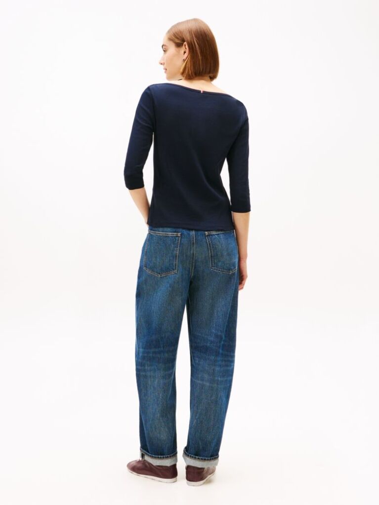 Blue Tricou Slim Fit Cu Guler Boat  Femei