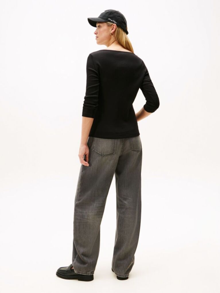 Negru Tricou Slim Fit Cu Guler Boat  Femei