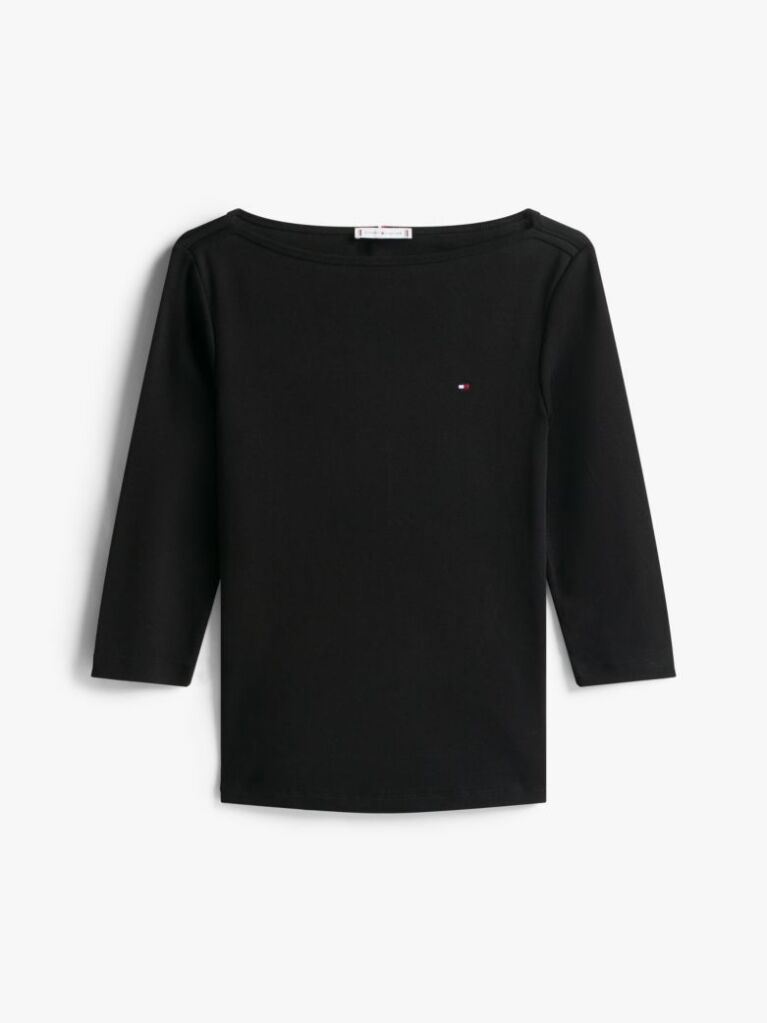 Negru Tricou Slim Fit Cu Guler Boat  Femei