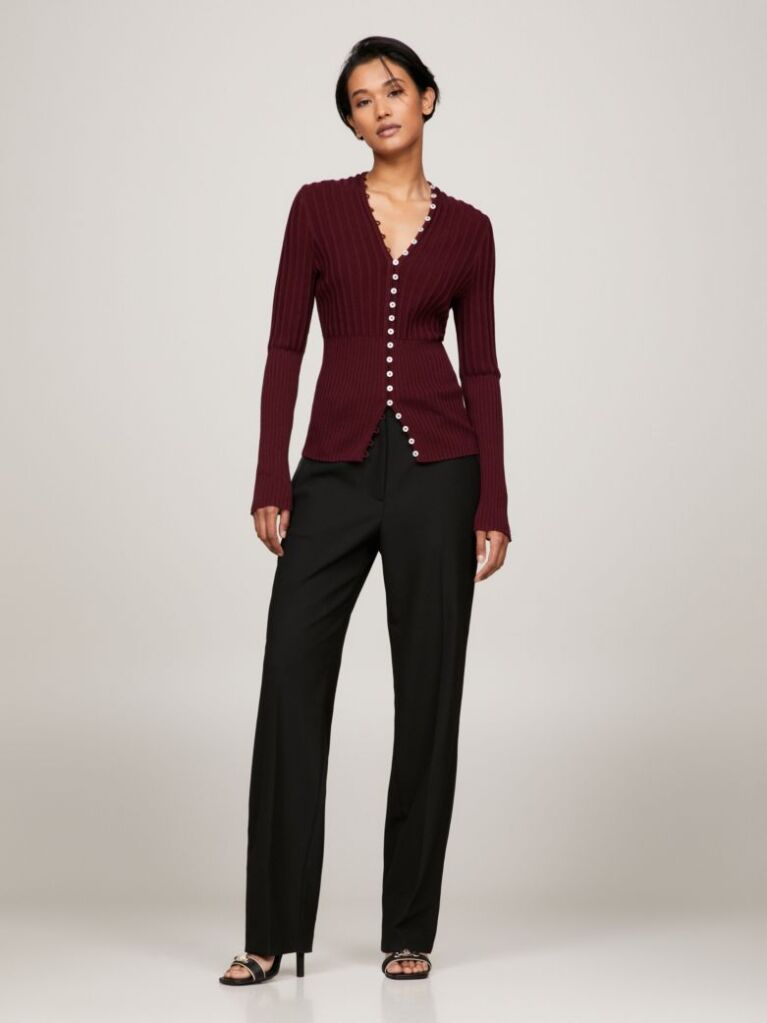 Rosu Cardigan Slim Fit Cu Nasturi   Femei