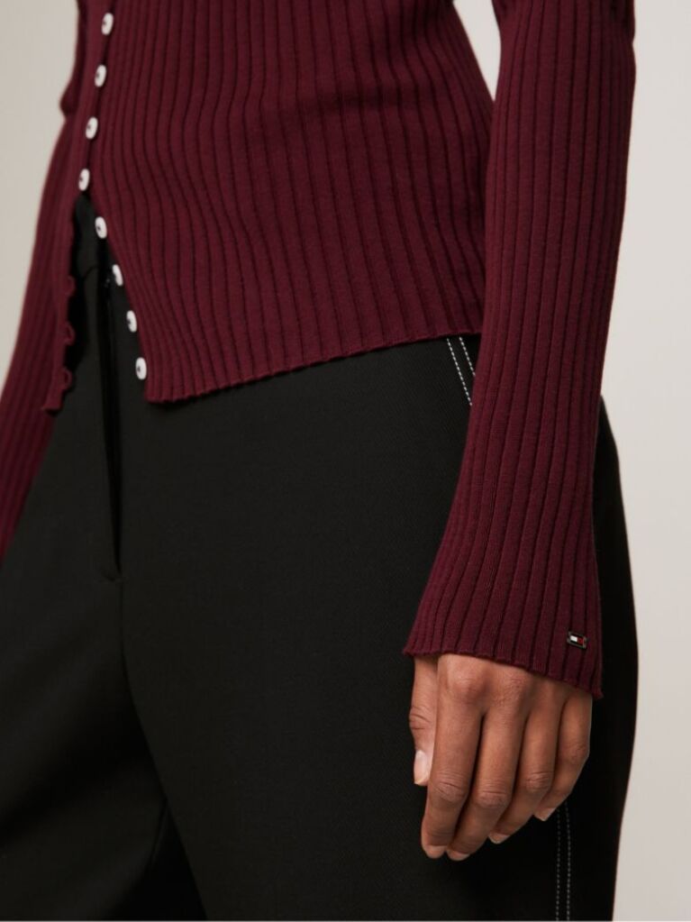 Rosu Cardigan Slim Fit Cu Nasturi   Femei