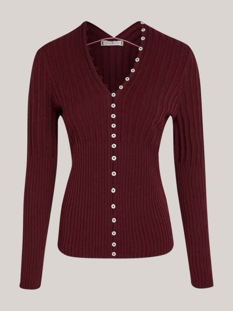 Rosu Cardigan Slim Fit Cu Nasturi   Femei