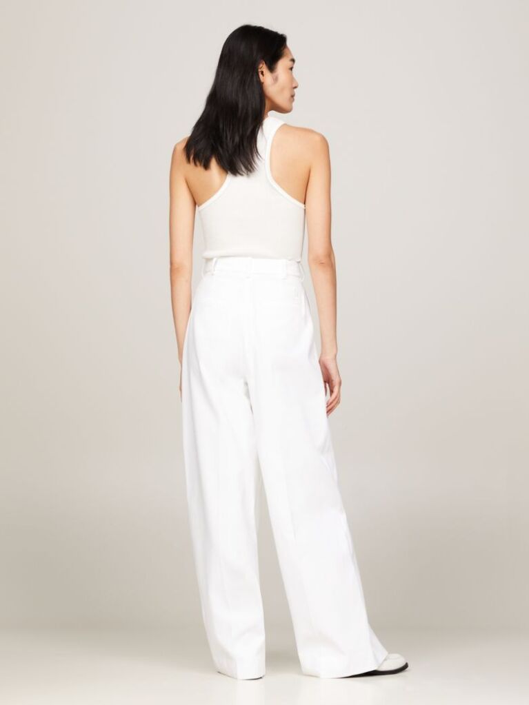 Alb Pantaloni Bootcut Crest Pique  Femei