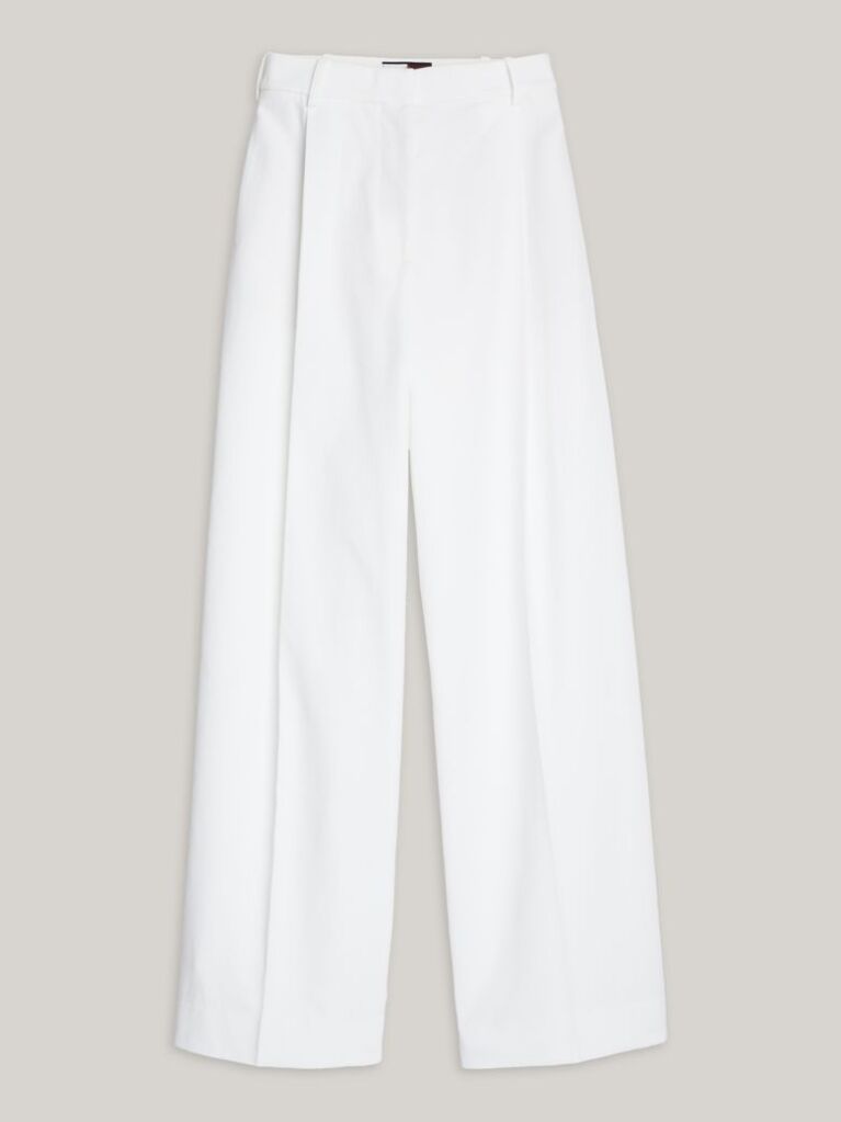 Alb Pantaloni Bootcut Crest Pique  Femei