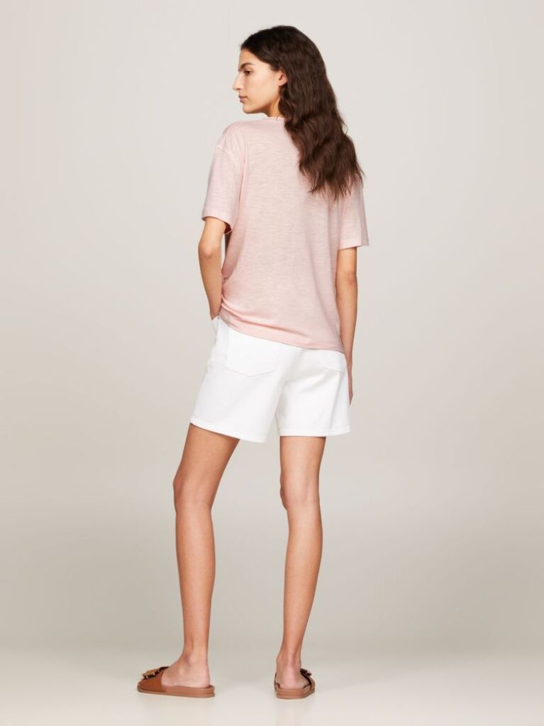 Roz Tricou Relaxed Cu Guler In V  Femei