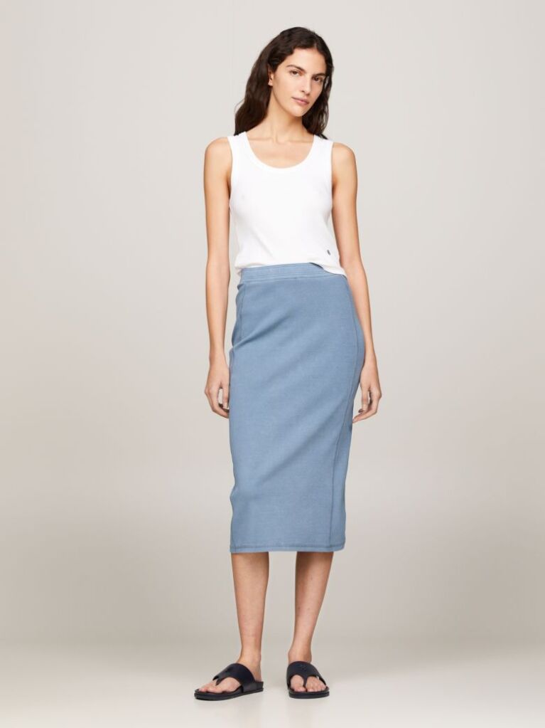 Blue Fusta Creion Midi Garment Dyed  Femei