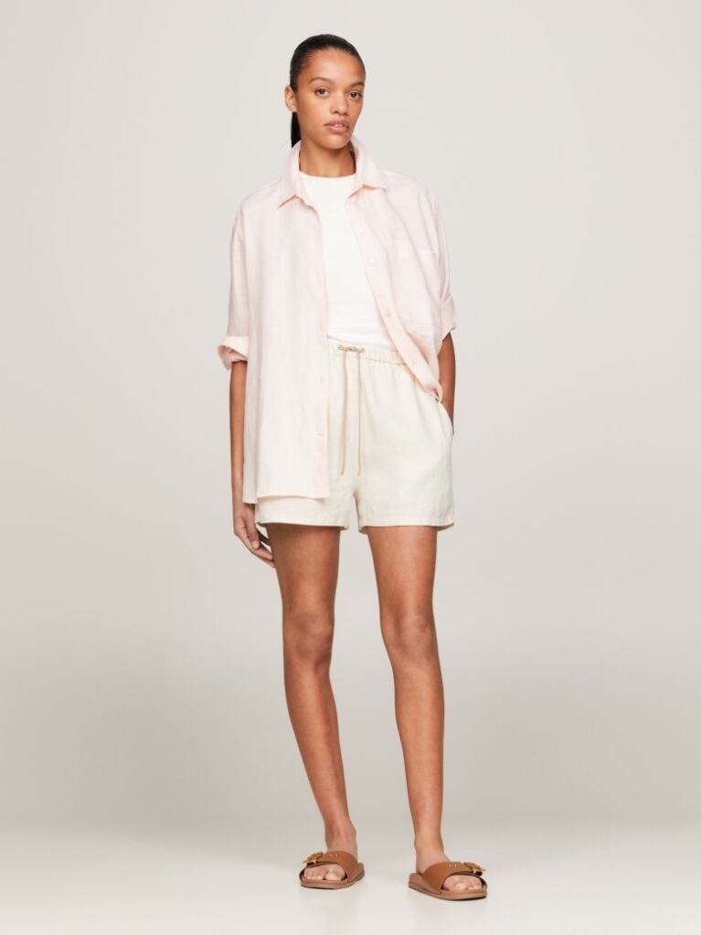 Pink Linen Patch Pocket Relaxed Fit Shirt  Women