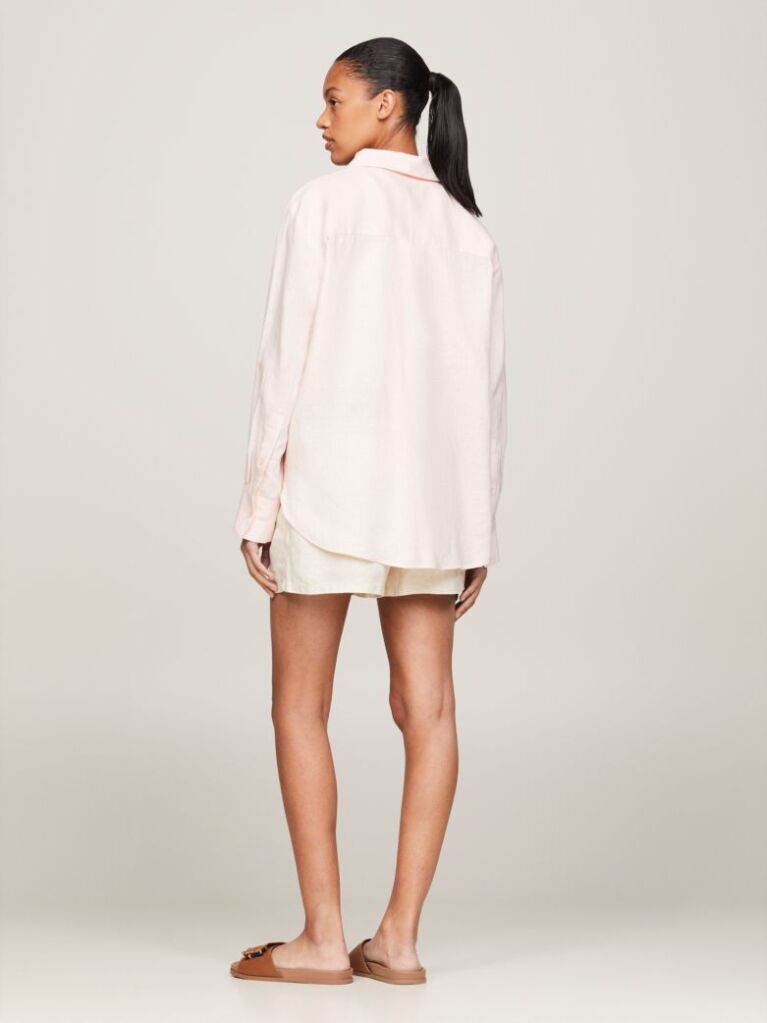 Pink Linen Patch Pocket Relaxed Fit Shirt  Women