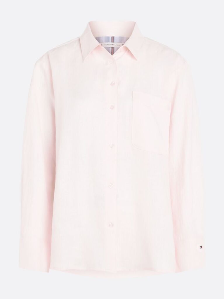 Pink Linen Patch Pocket Relaxed Fit Shirt  Women