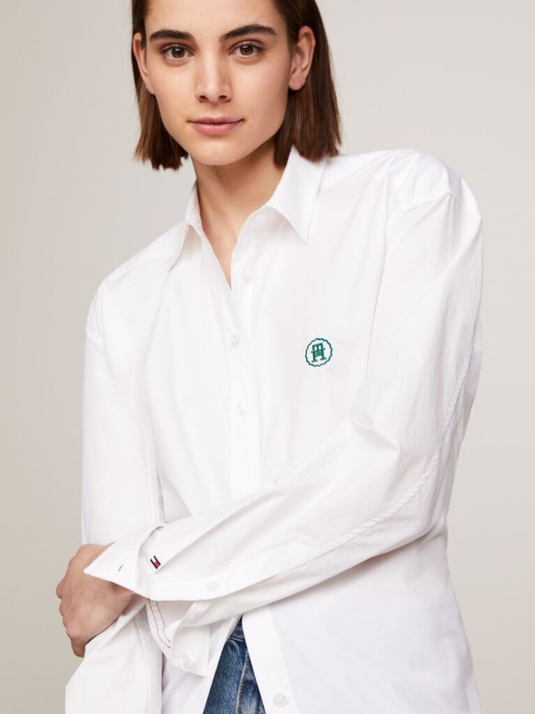 Alb Camasa Regular Fit  Cu Logo TH Monogram  Femei