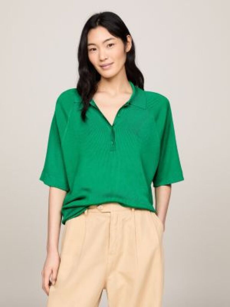 Green Ribbed Oversized Polo Jumper  Women