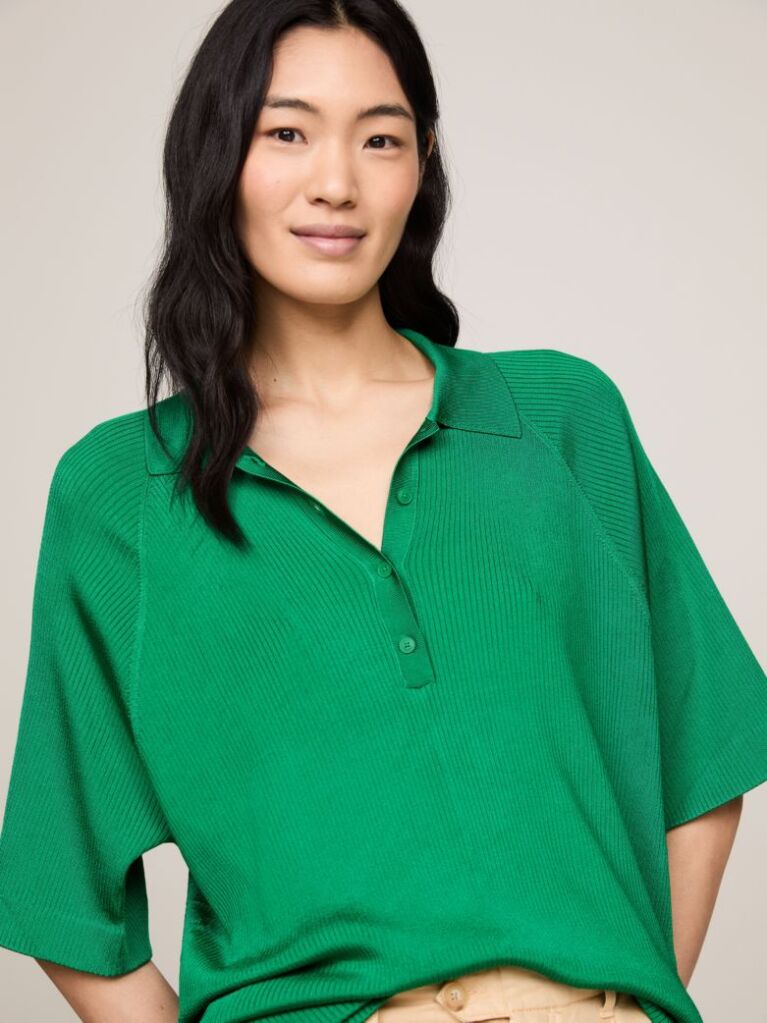 Green Ribbed Oversized Polo Jumper  Women