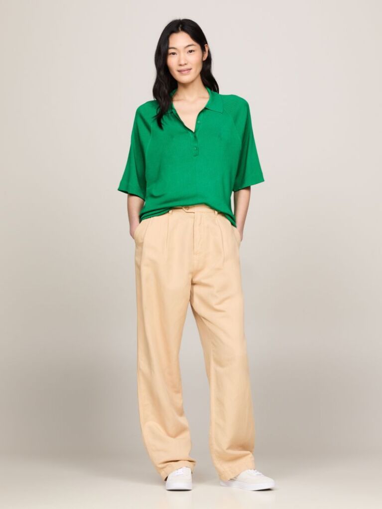 Green Ribbed Oversized Polo Jumper  Women