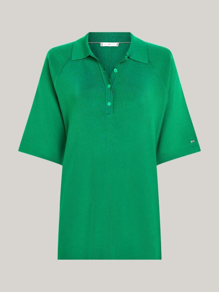 Green Ribbed Oversized Polo Jumper  Women