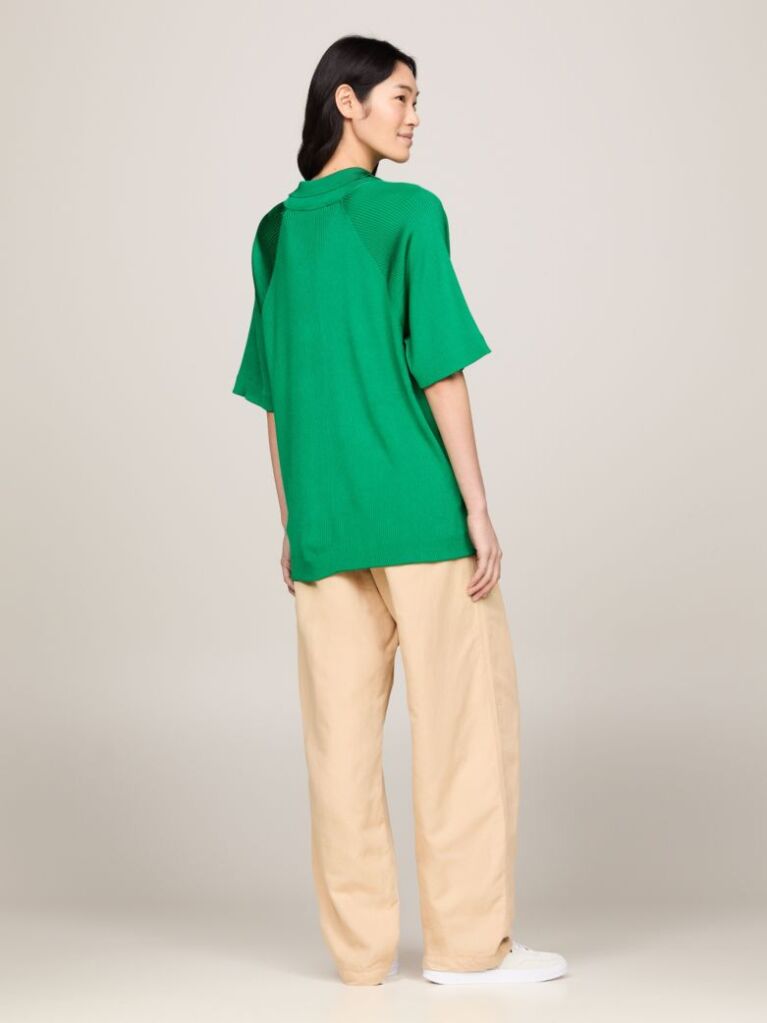 Green Ribbed Oversized Polo Jumper  Women
