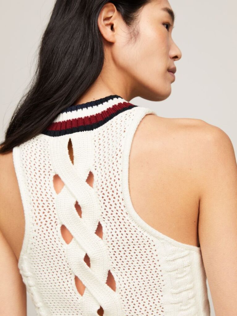 Beige Varsity Mixed Knit Slim Tank Top  Women