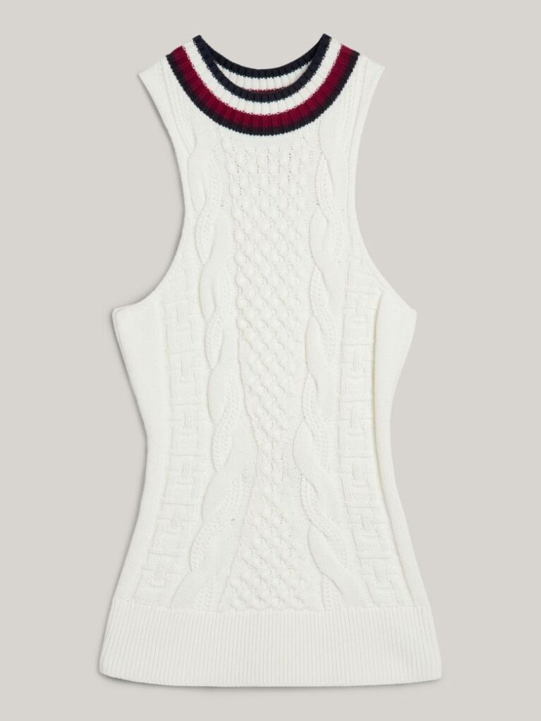 Beige Varsity Mixed Knit Slim Tank Top  Women
