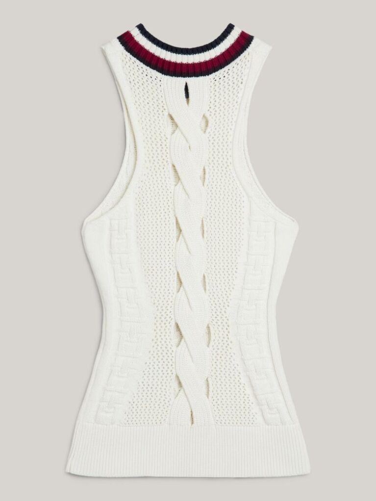 Beige Varsity Mixed Knit Slim Tank Top  Women