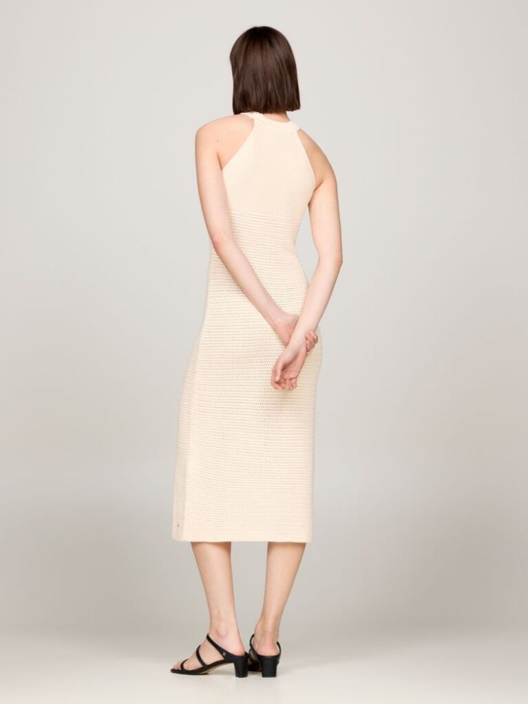 Bej Rochie Midi Crosetata Cu Guler Halterneck  Femei