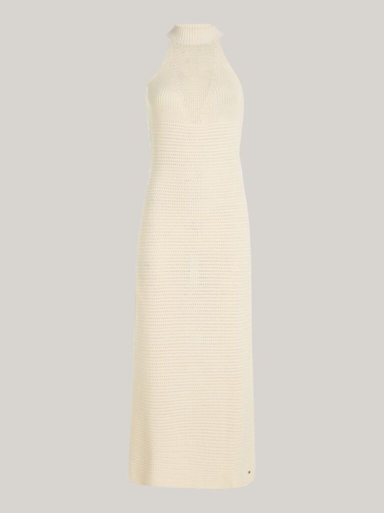 Bej Rochie Midi Crosetata Cu Guler Halterneck  Femei