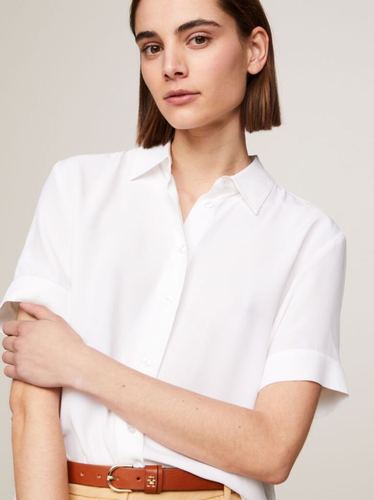 White Essential Fluid Relaxed Short Sleeve Shirt  Women