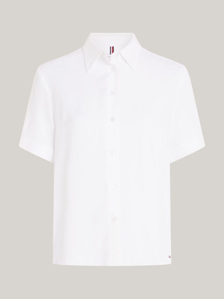White Essential Fluid Relaxed Short Sleeve Shirt  Women