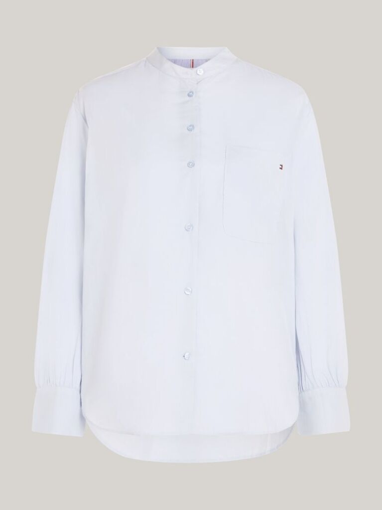 Blue Grandad Collar Oversized Voile Shirt  Women